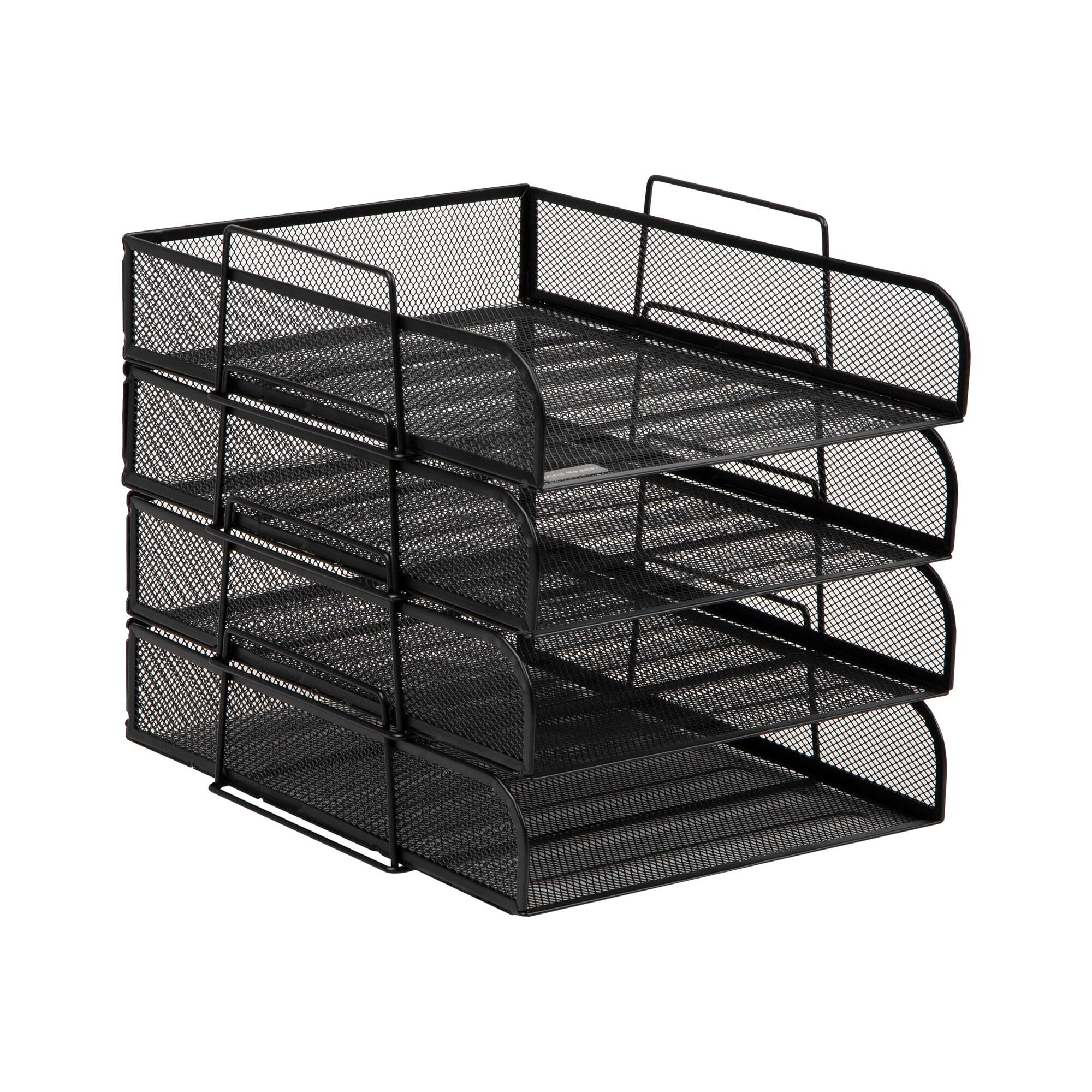 Mind Reader Stackable Paper Tray, Desktop Organizer, File Storage, Office, Metal Mesh, 10.5"L x 13.5"W x 11.25"H, 4 Pcs., Black